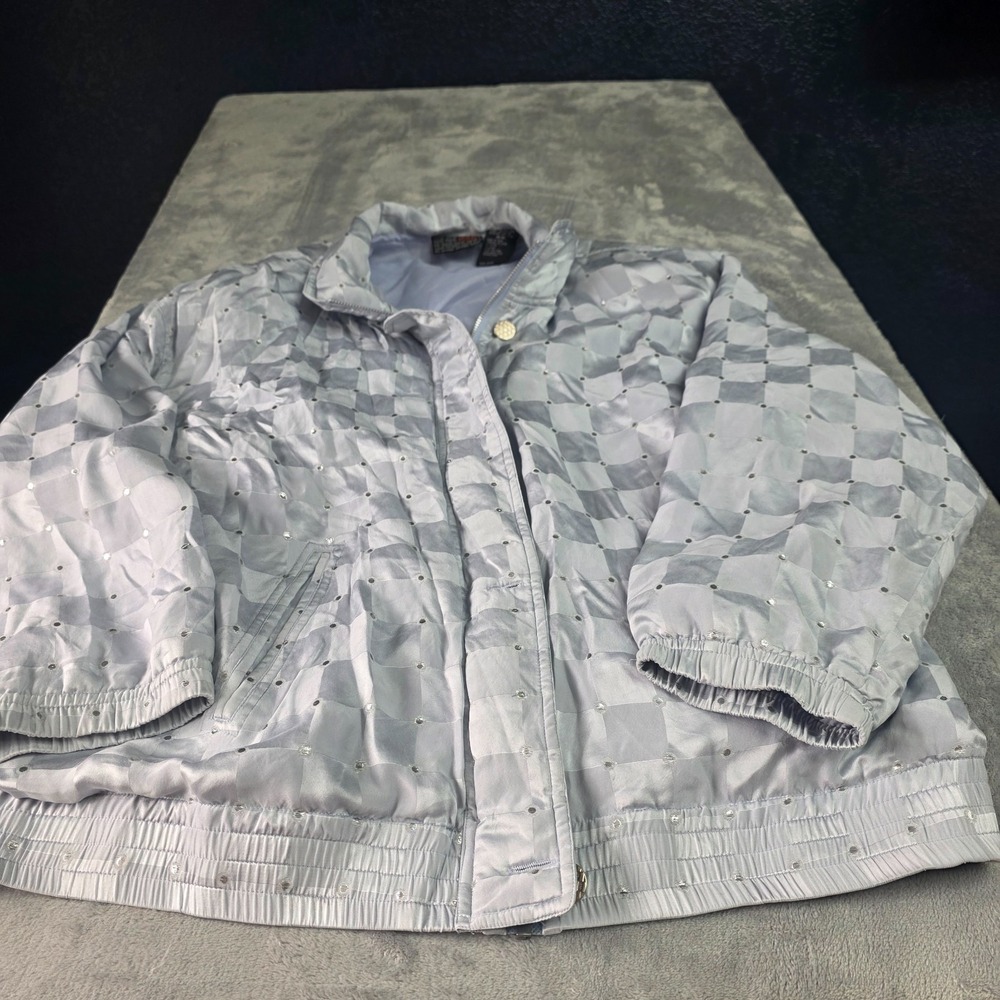 Vintage Mureli Windbreaker/Jacket 80s/90's  Silver Checkered- Sz‎ M
